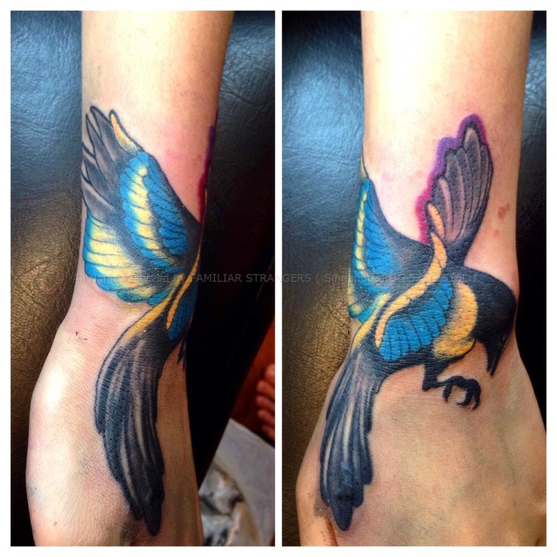 Customized Bird Tattoo by Glenn Tan of FAMILIAR STRANGERS Tattoo Studio, Singapore.